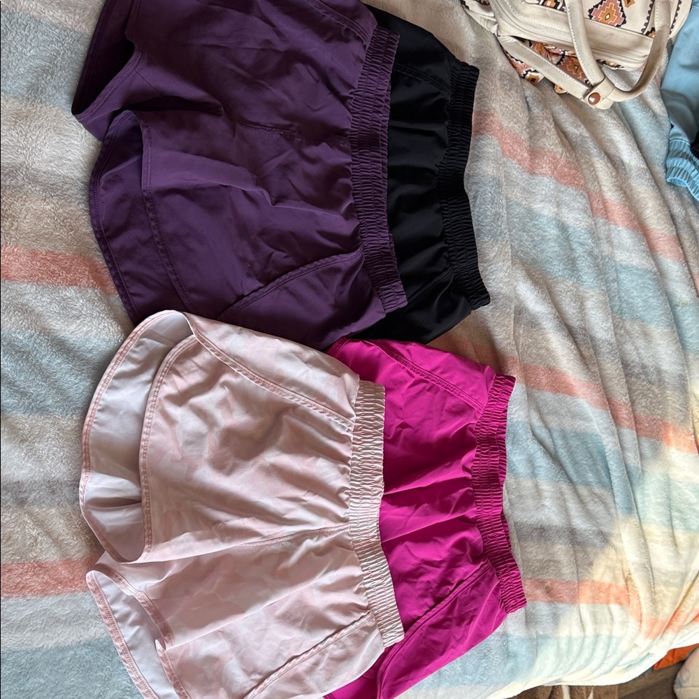 Set of Three Athletic Shorts in Purple, Black,pink, Pink camouflage